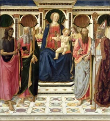 Jungfrau und Kind mit den Heiligen Johannes dem Täufer, Andreas, Bartholomäus und Zenobius, um 1478
